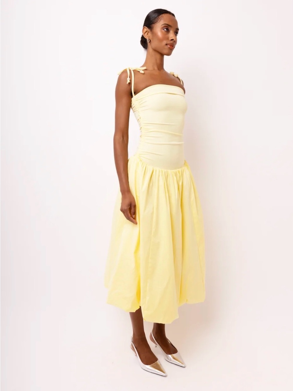 AmyLynn Yellow Tie-Shoulder Midi Skirt Puffball Dress - Women